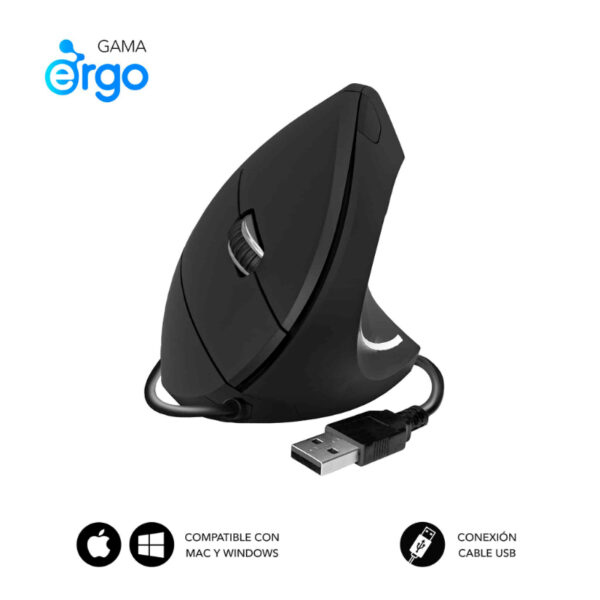 Raton Optico Dual Glide Vertical Ergo Negro Subblim